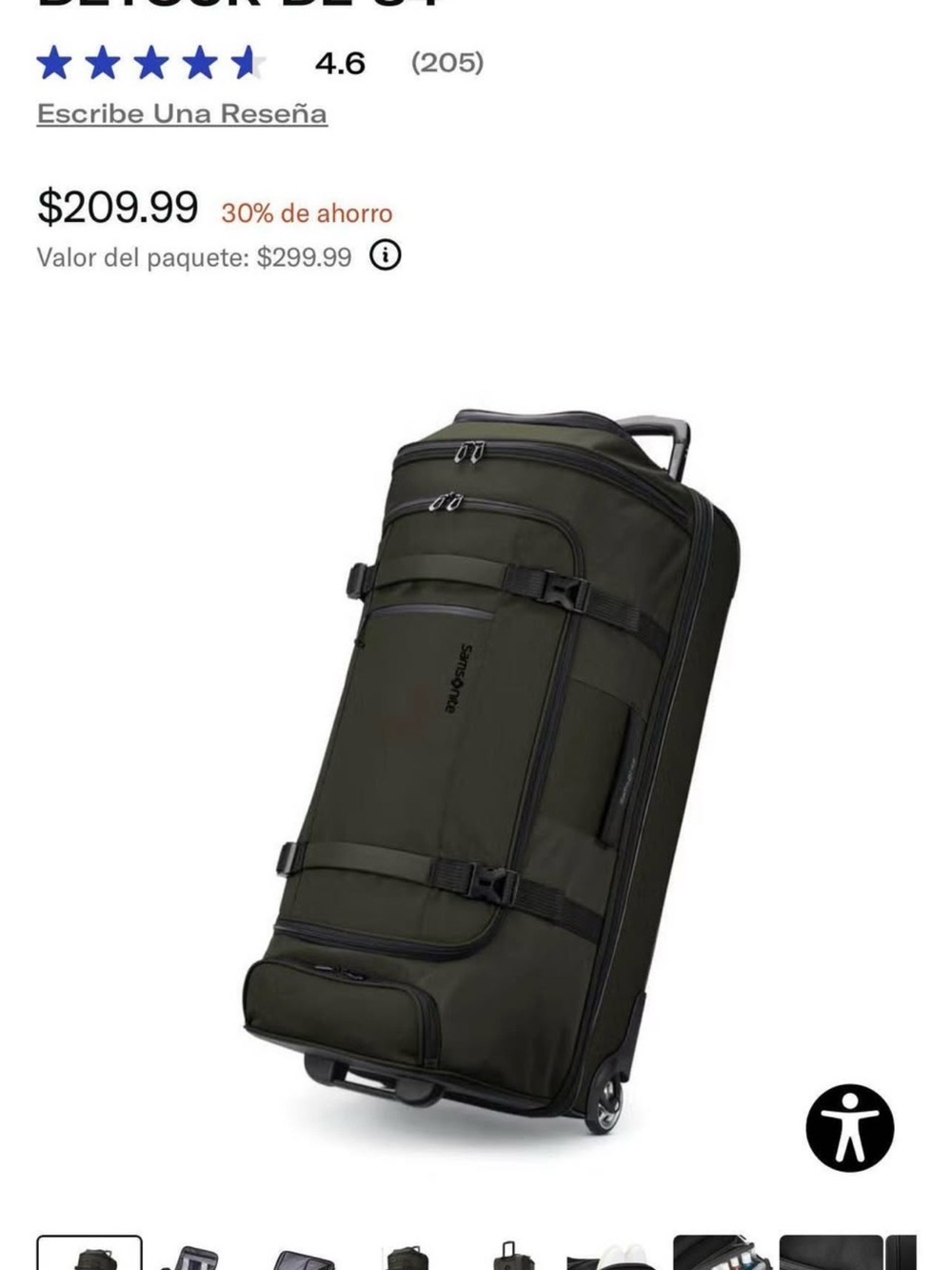 Samsonite Olive Green Rolling Duffel with Telescoping Handle